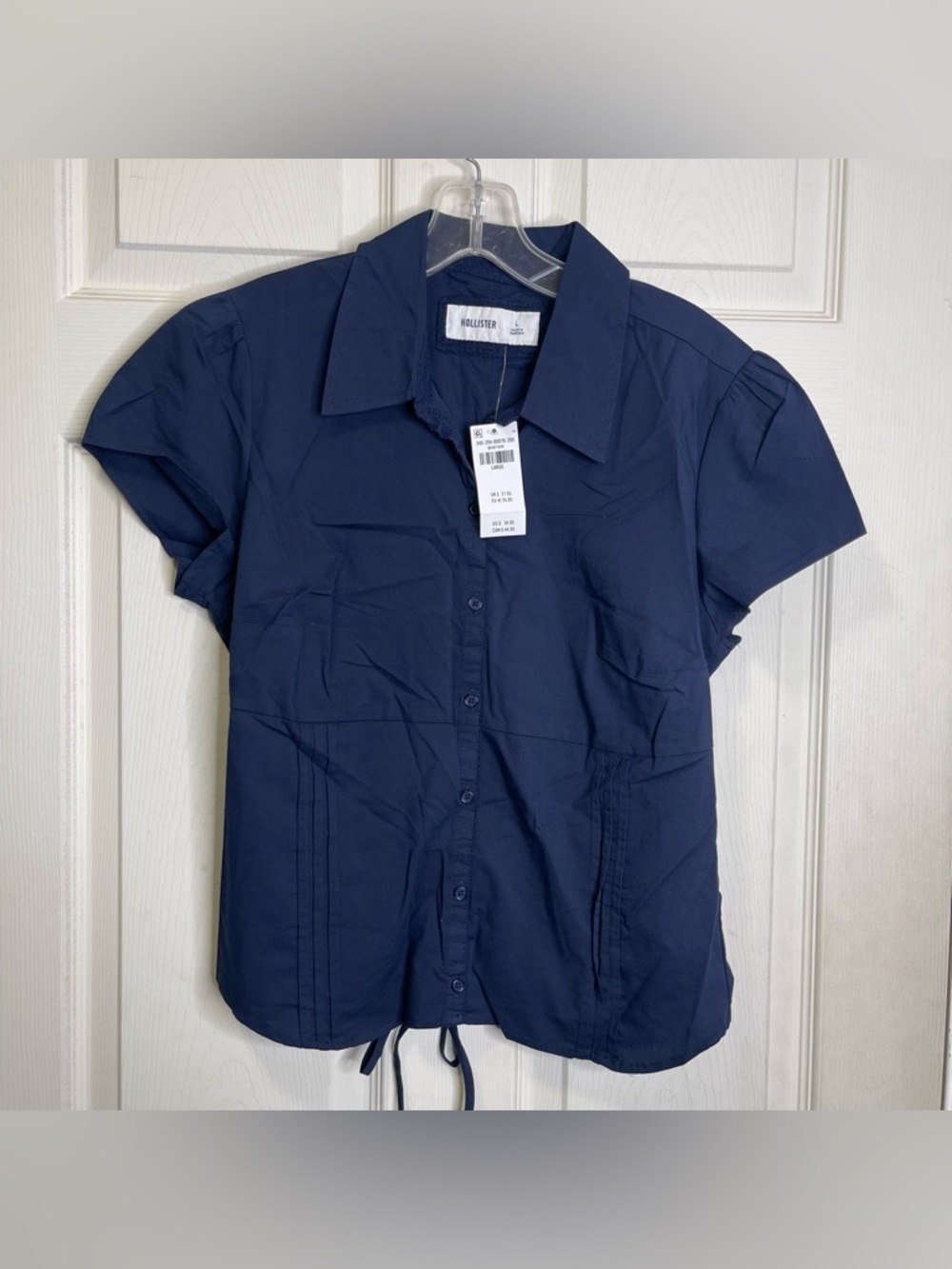 HollisterCo Women's Short Sleeve Navy Blue Poplin Shirt Sz Large
